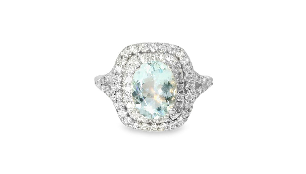 Gorgeous 14K White Gold Diamond Aquamarine Band Ring - GGEMSonline