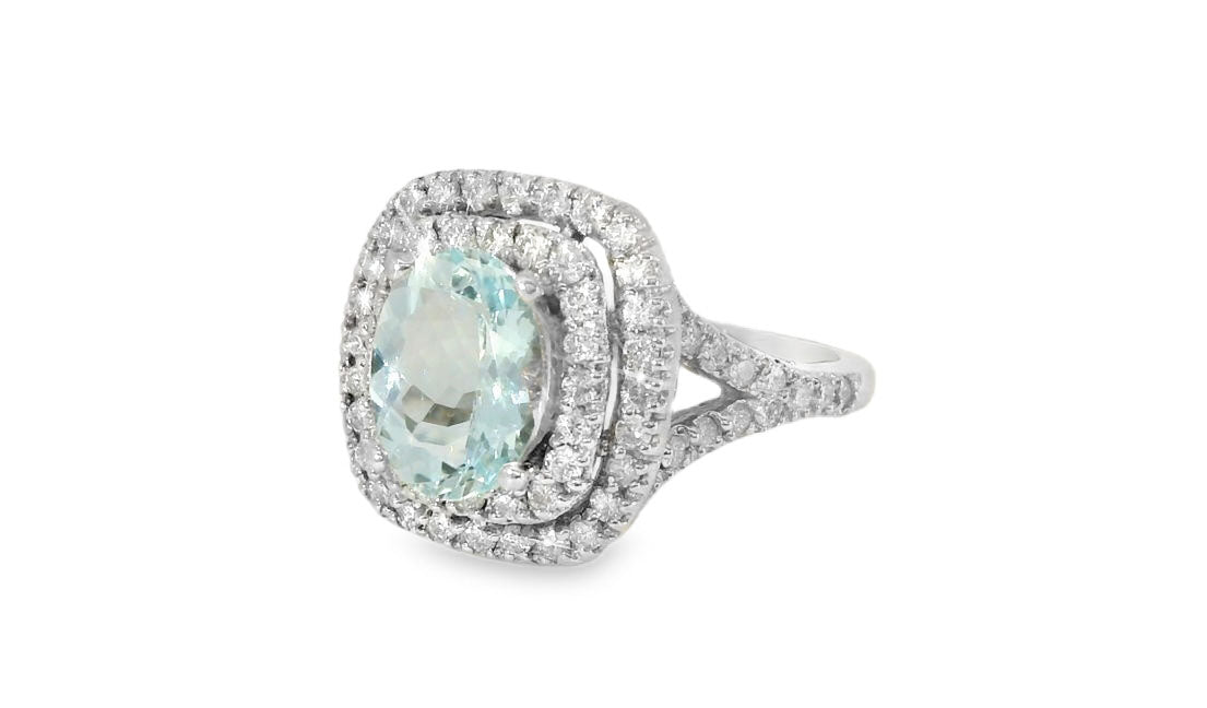 Gorgeous 14K White Gold Diamond Aquamarine Band Ring - GGEMSonline