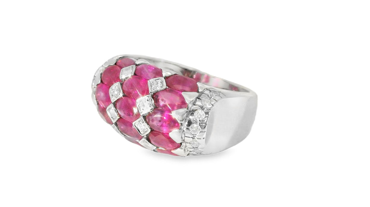 Magnificent Estate 14K White Gold Rubies Ruby Diamond Ring Band - GGEMSonline