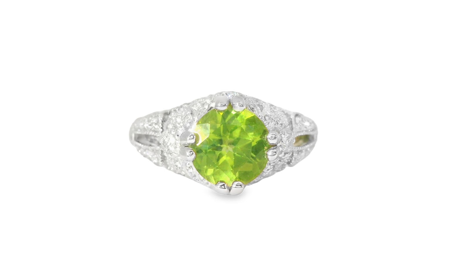 Gorgeous 18K White Gold Peridot Diamond Ring Band - GGEMSonline