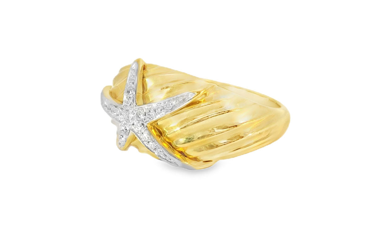 Beautiful 14K Yellow Gold Starfish Diamond Cocktail Ring - GGEMSonline