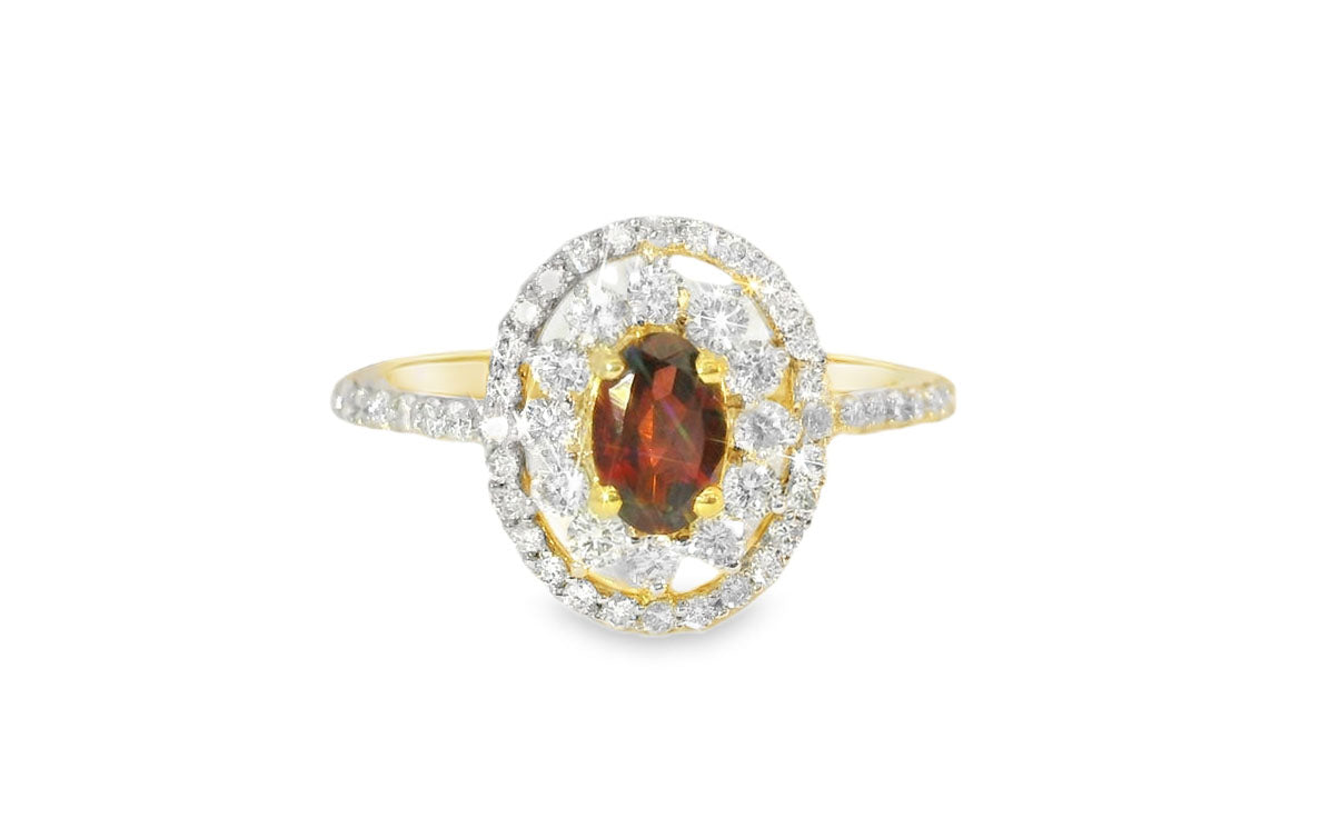 Beautiful Estate 14K Yellow Gold Diamond Garnet Filigree Ring - GGEMSonline