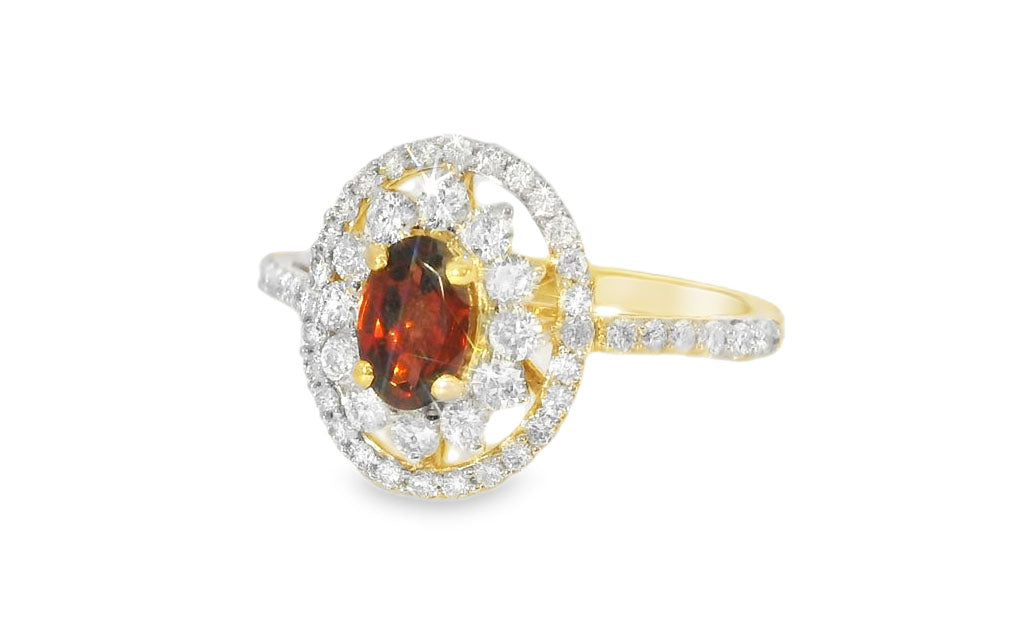 Beautiful Estate 14K Yellow Gold Diamond Garnet Filigree Ring - GGEMSonline