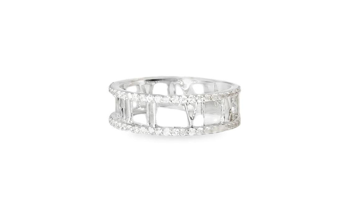 Stunning 14K White Gold Diamond Roman Numeral Wedding Band Ring - GGEMSonline