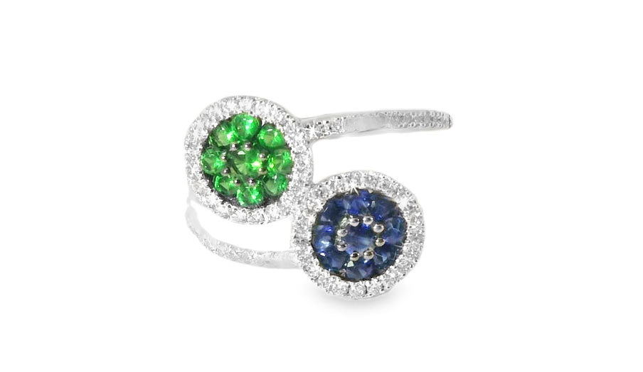 Lovely 14K White Gold Sapphire Tsavorite Diamond Designer Ring Band - GGEMSonline