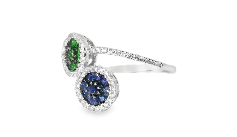Lovely 14K White Gold Sapphire Tsavorite Diamond Designer Ring Band - GGEMSonline
