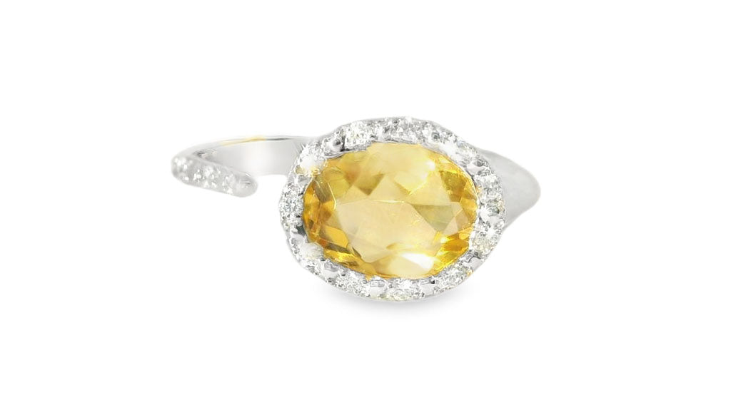 Gorgeous 18K White Gold Citrine Diamond Designer Ring Band - GGEMSonline