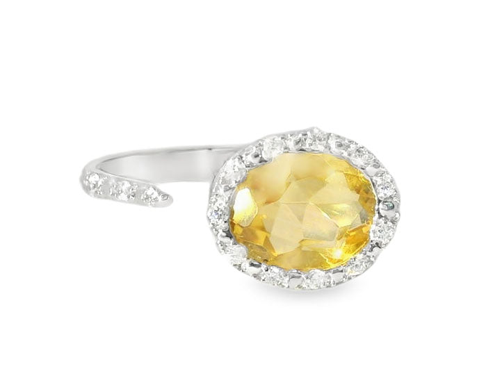 Gorgeous 18K White Gold Citrine Diamond Designer Ring Band - GGEMSonline