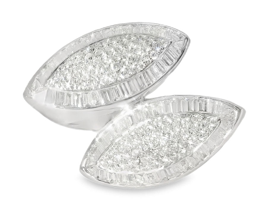 Stunning 18K White Gold Baguette Diamond Designer Ring Band - GGEMSonline