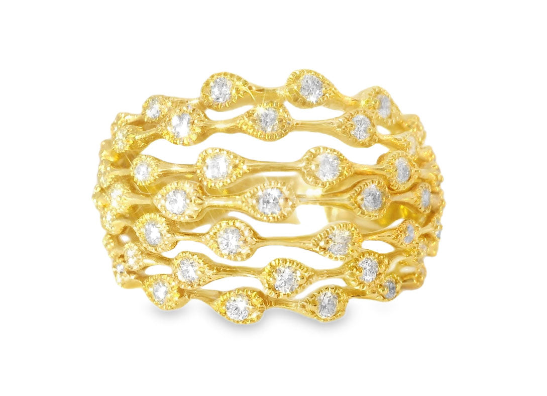 Beautiful 14K Yellow Gold Diamond Filigree Cocktail Dome Band Ring - GGEMSonline