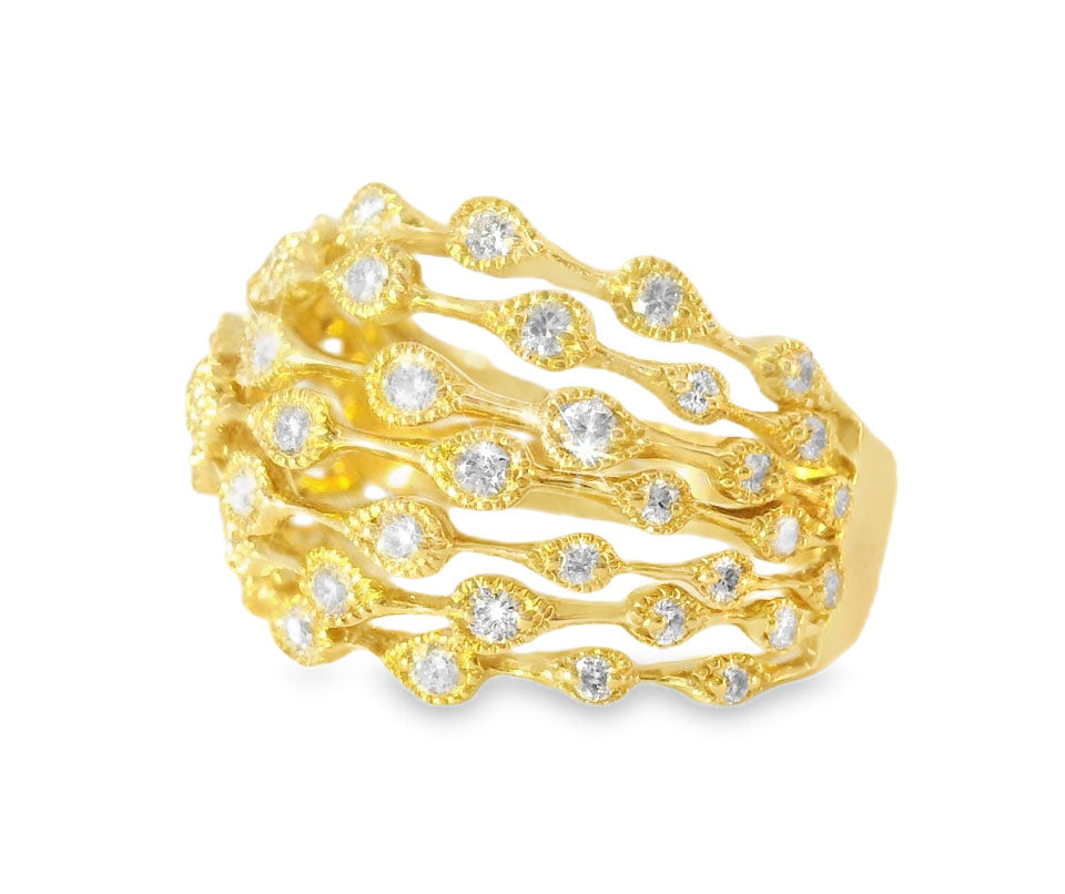 Beautiful 14K Yellow Gold Diamond Filigree Cocktail Dome Band Ring - GGEMSonline