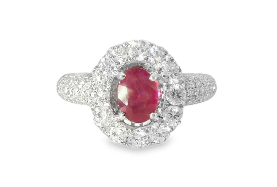 Stunning 14K White Gold Ruby Micro Pave Diamond Designer Ring - GGEMSonline