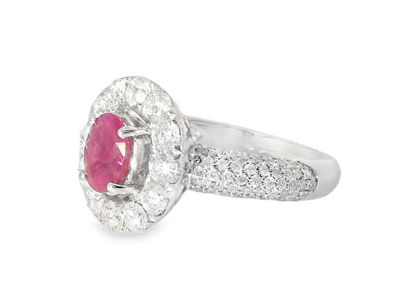 Stunning 14K White Gold Ruby Micro Pave Diamond Designer Ring - GGEMSonline