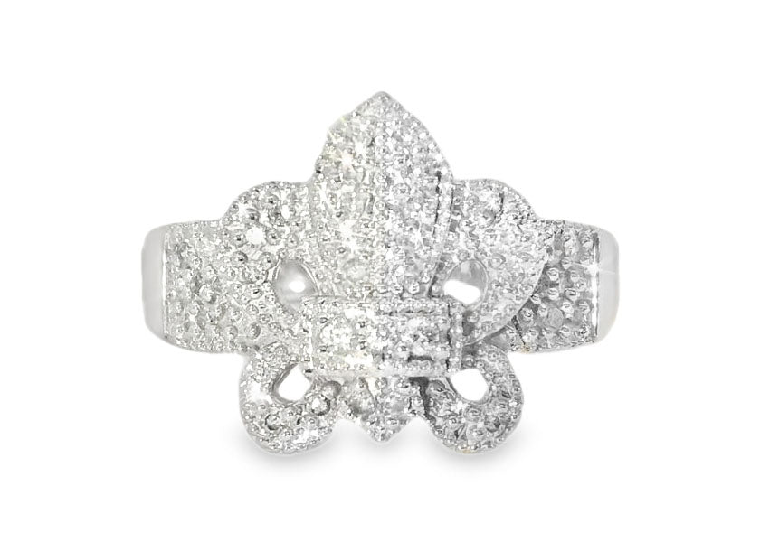 Stunning Estate 14K White Gold Diamond Fleur-de-lis Fleur de lis Ring - GGEMSonline