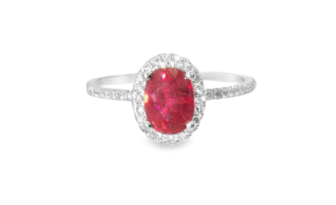 Beautiful 14K White Gold Solitaire Ruby Diamond Cocktail Ring - GGEMSonline