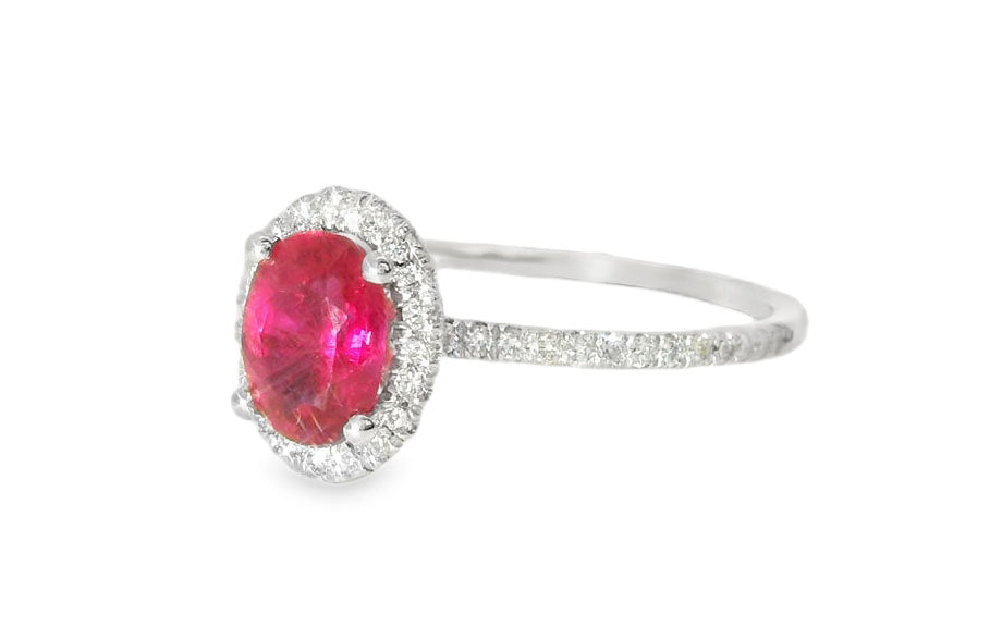 Beautiful 14K White Gold Solitaire Ruby Diamond Cocktail Ring - GGEMSonline