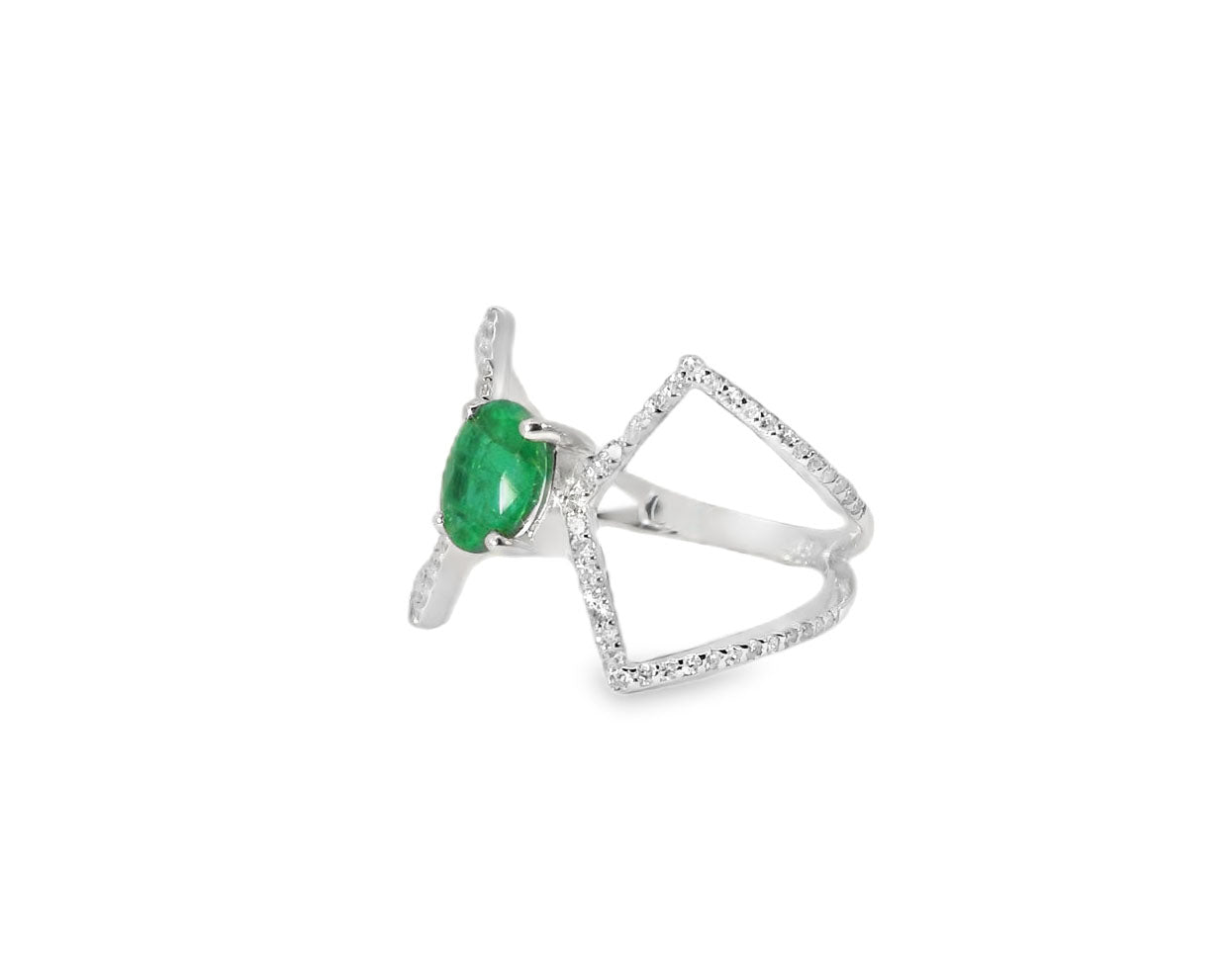Elegant White Gold Emerald Ring with Diamonds - GGEMSonline