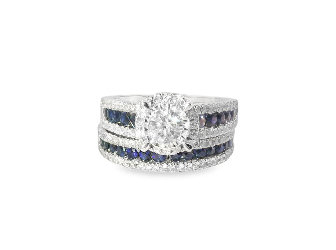 Elegant Sapphire Diamond Engagement Ring and Wedding Band - GGEMSonline