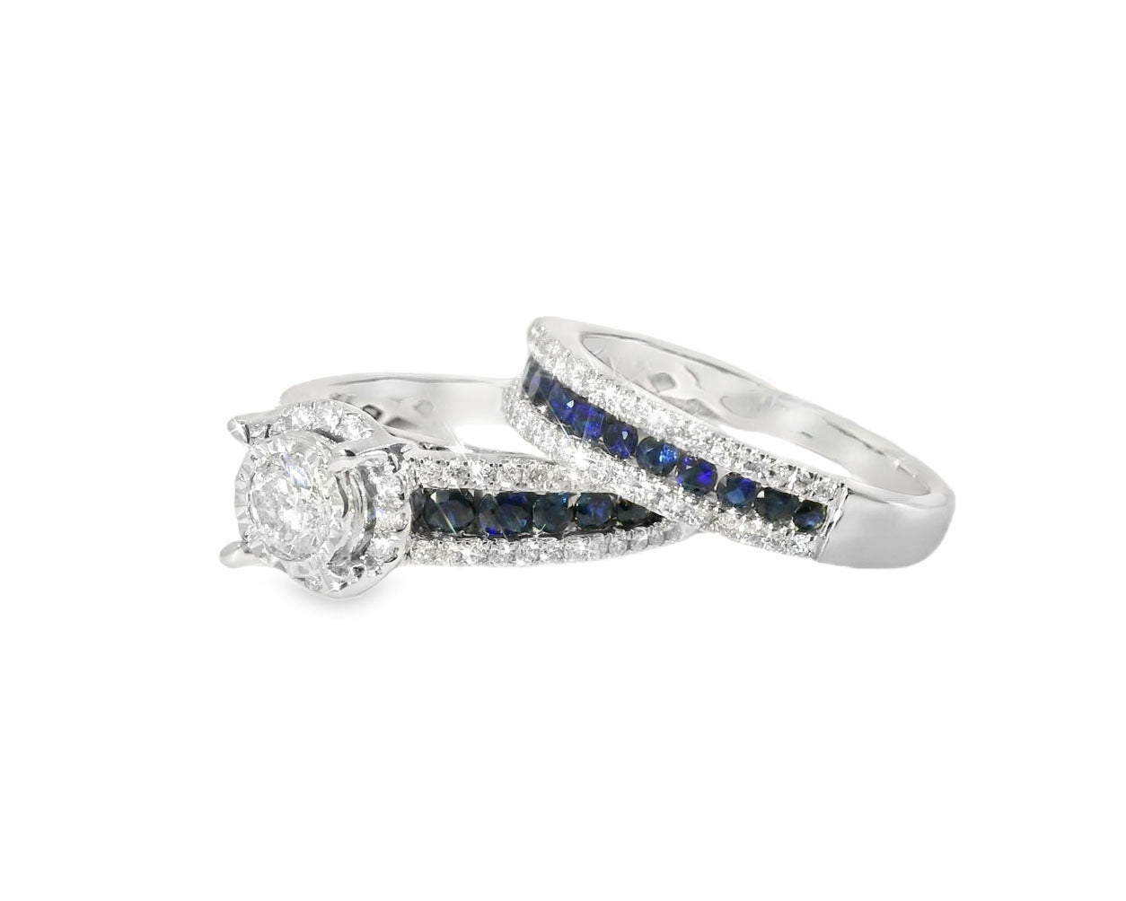 Elegant Sapphire Diamond Engagement Ring and Wedding Band - GGEMSonline