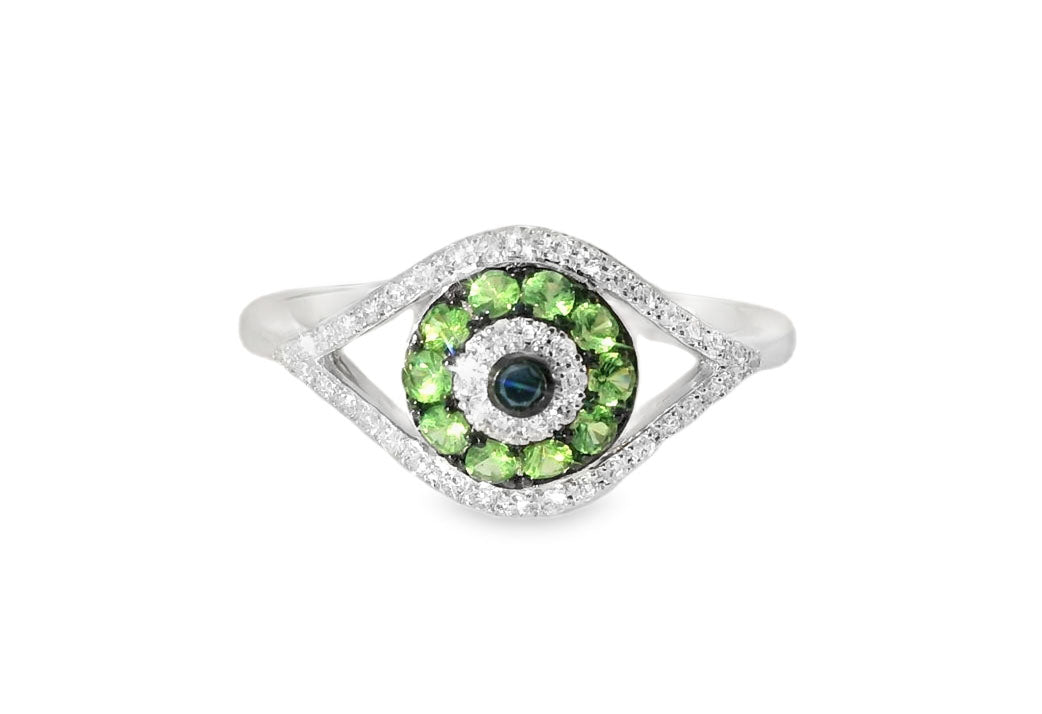 Elegant White Gold Ring with Tsavorite and Diamonds - GGEMSonline