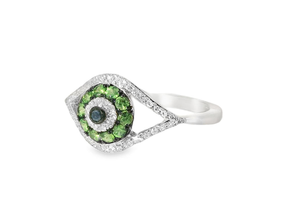 Elegant White Gold Ring with Tsavorite and Diamonds - GGEMSonline