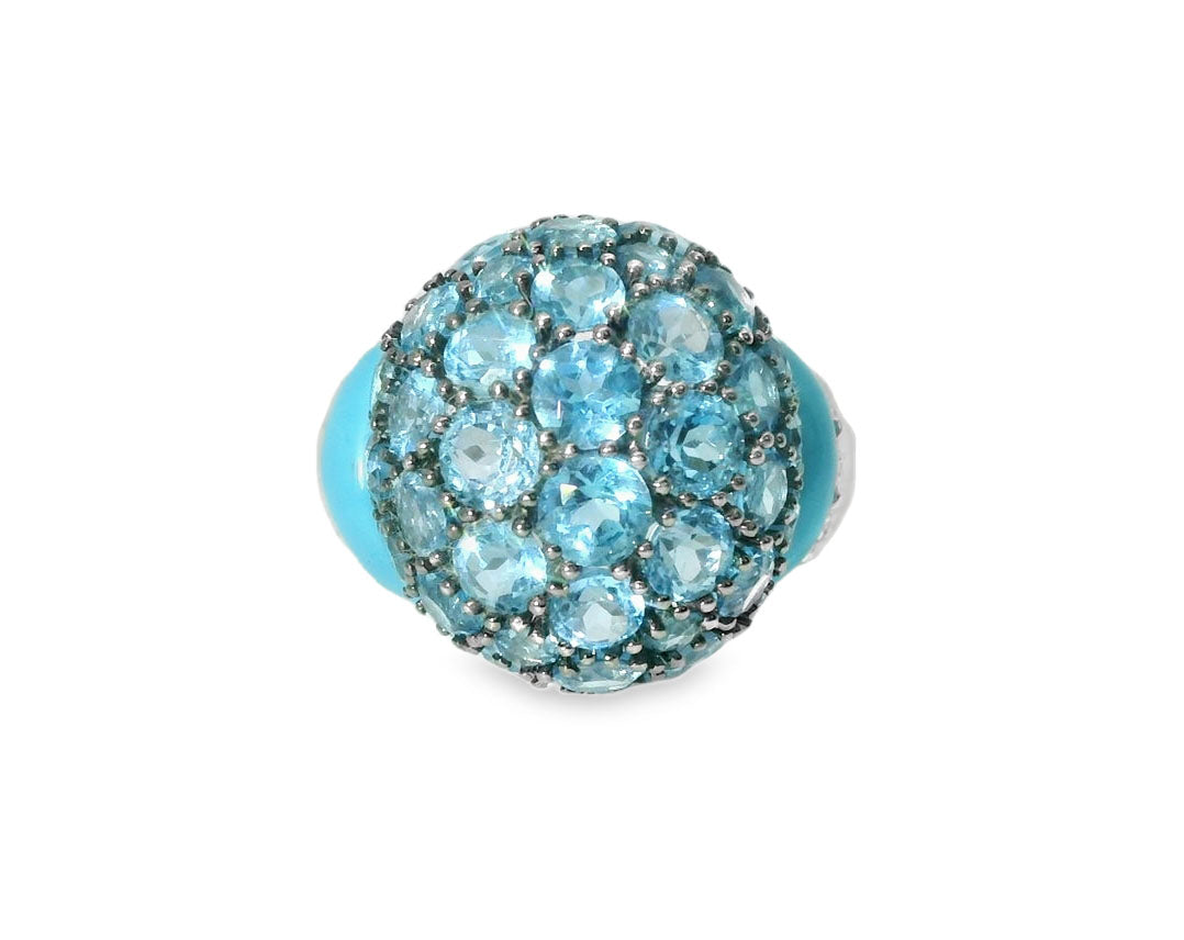 Magnificent Estate 14K White Gold Diamond Turquoise Blue Topaz Designer Ring