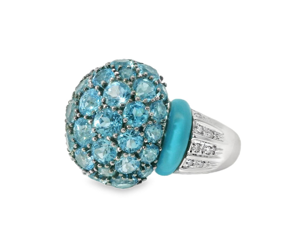 Magnificent Estate 14K White Gold Diamond Turquoise Blue Topaz Designer Ring