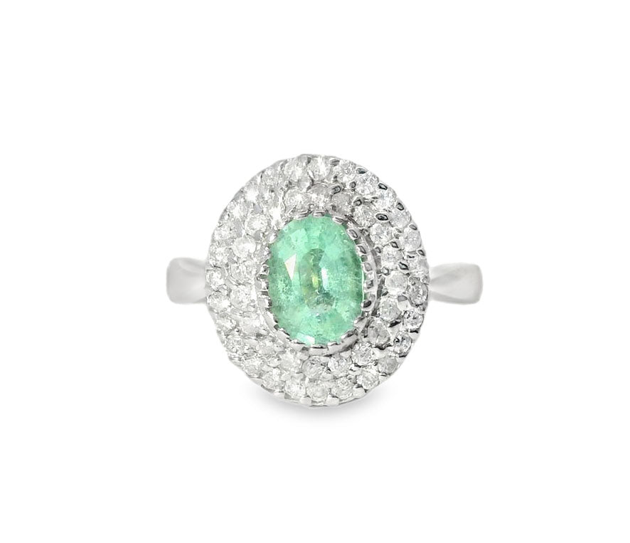Stunning Estate 14K White Gold Paraiba Tourmaline Diamond Cocktail Ring