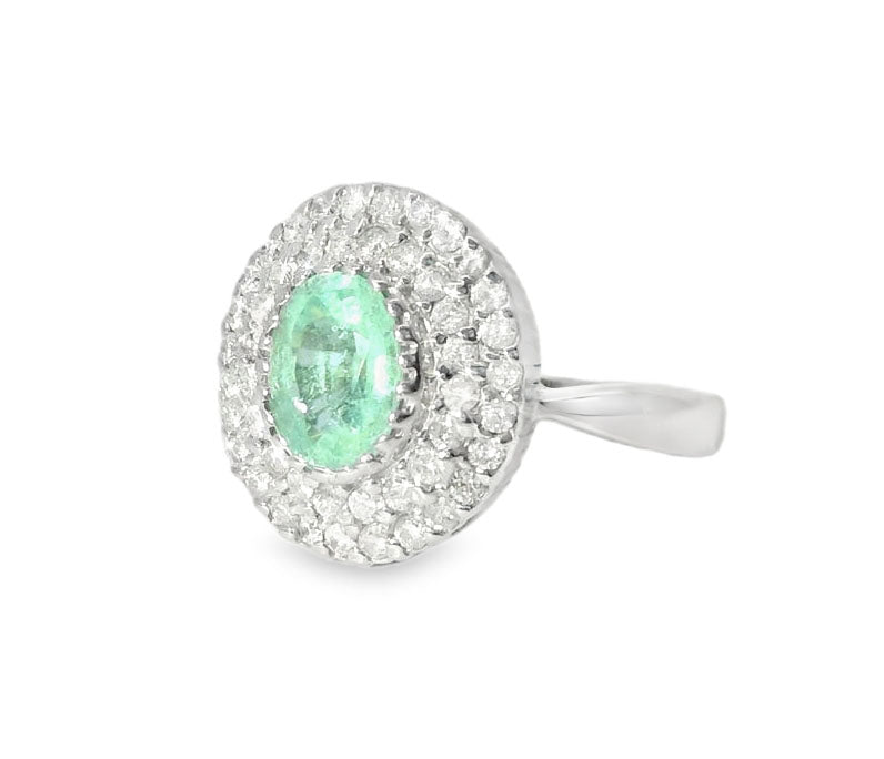 Stunning Estate 14K White Gold Paraiba Tourmaline Diamond Cocktail Ring