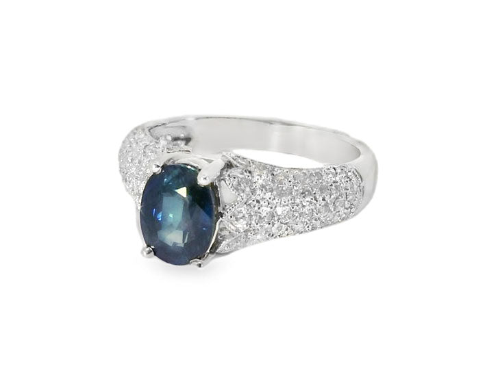 Stunning Estate 14K White Gold Sapphire Diamond Tulip Ring Band