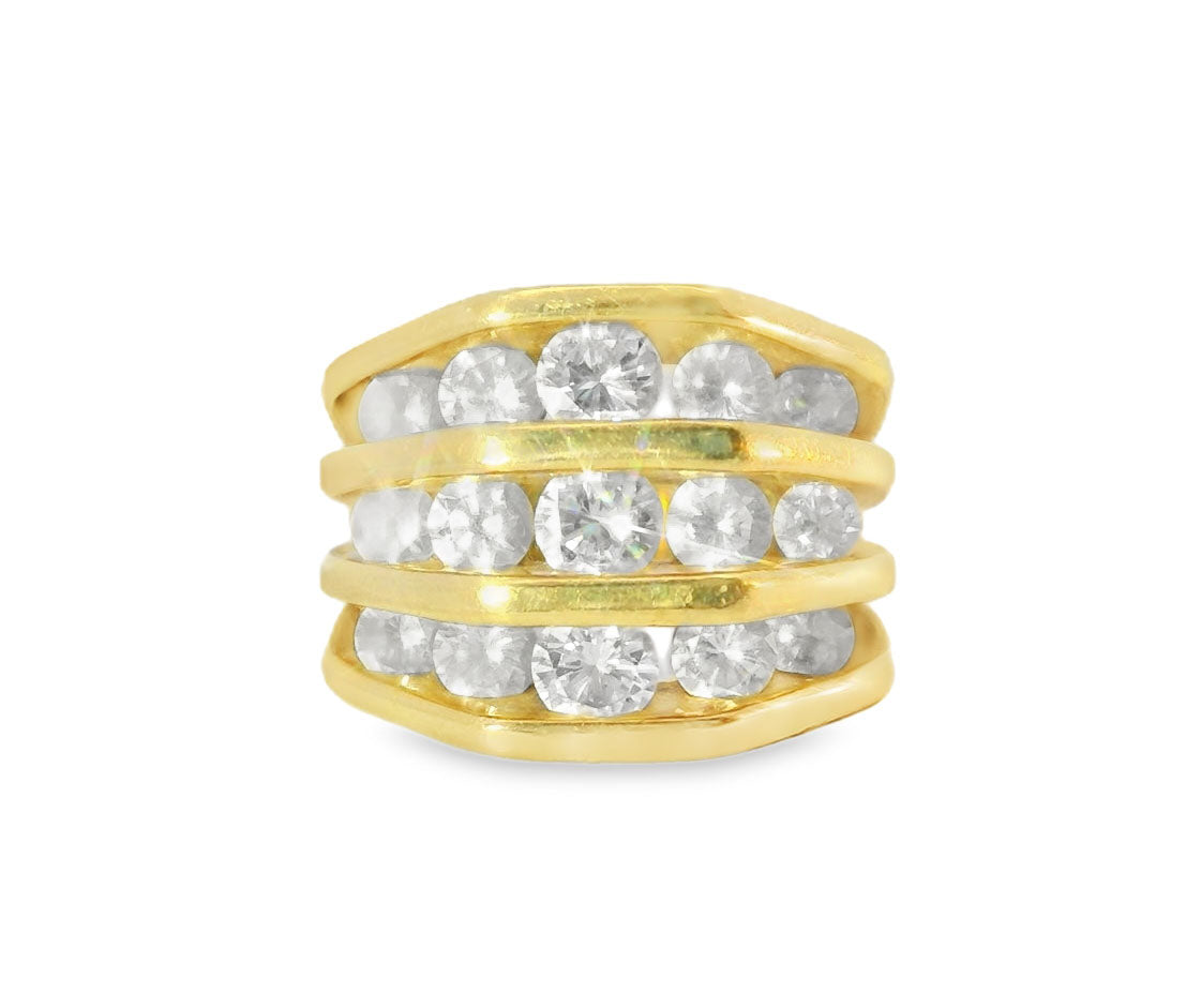 Bold 14K Yellow Gold 3-Row Diamond Statement Band Ring