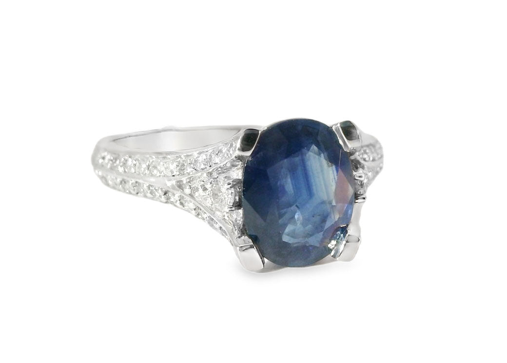 Unique 14K White Gold 2 Carat Sapphire Diamond Tulip Engagement Ring