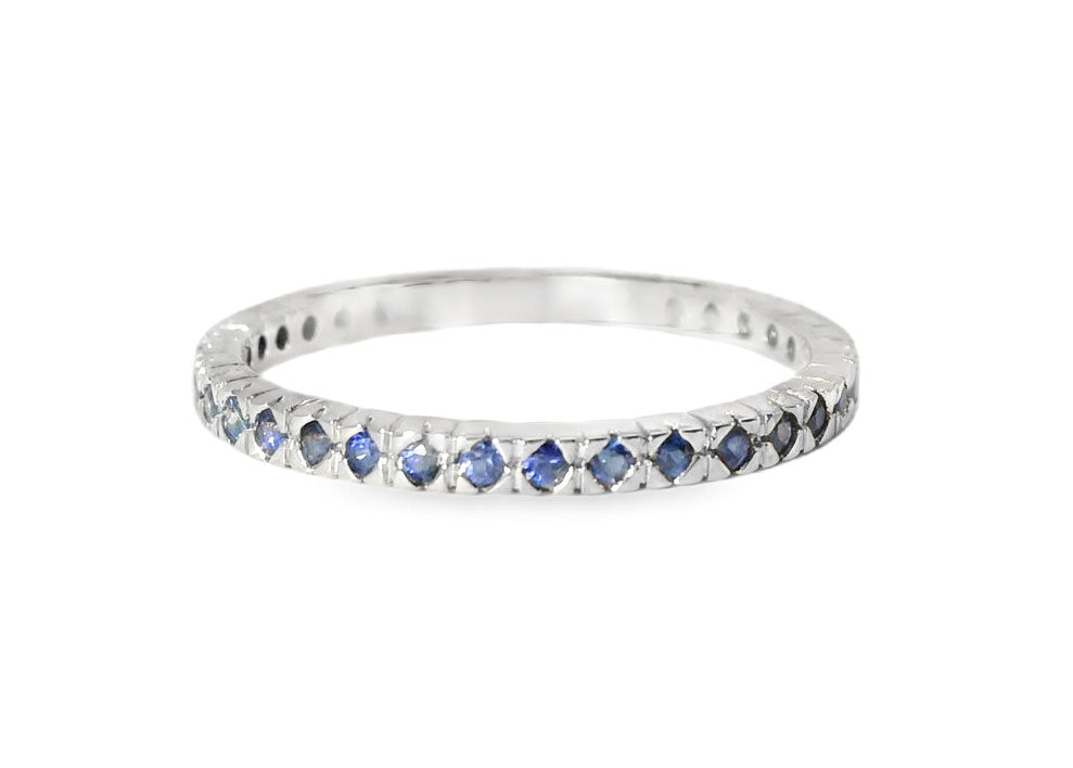 Beautiful Estate 14K White Gold Sapphire Eternity Wedding Ring Band