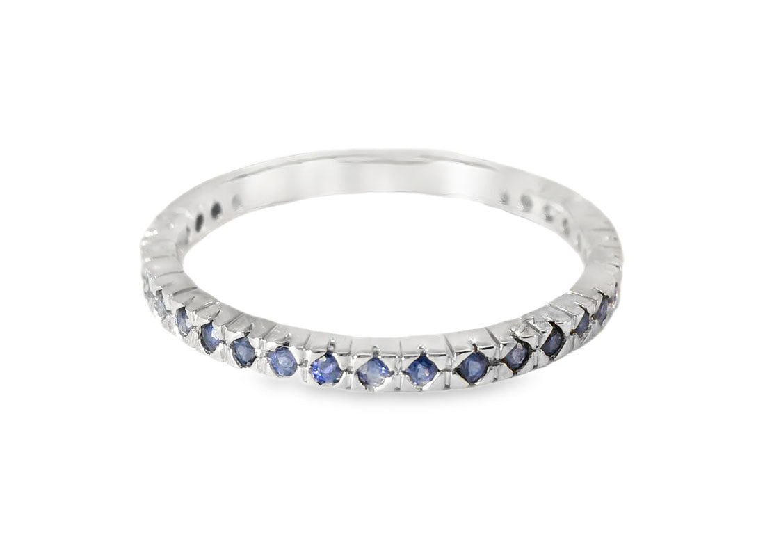 Beautiful Estate 14K White Gold Sapphire Eternity Wedding Ring Band