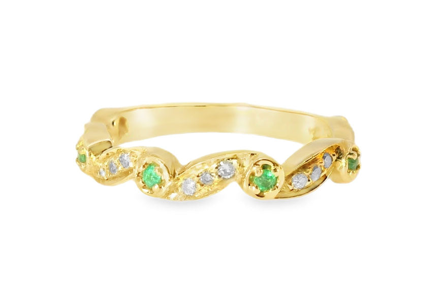 14K Yellow Gold Emerald Diamond Eternity Ring Band