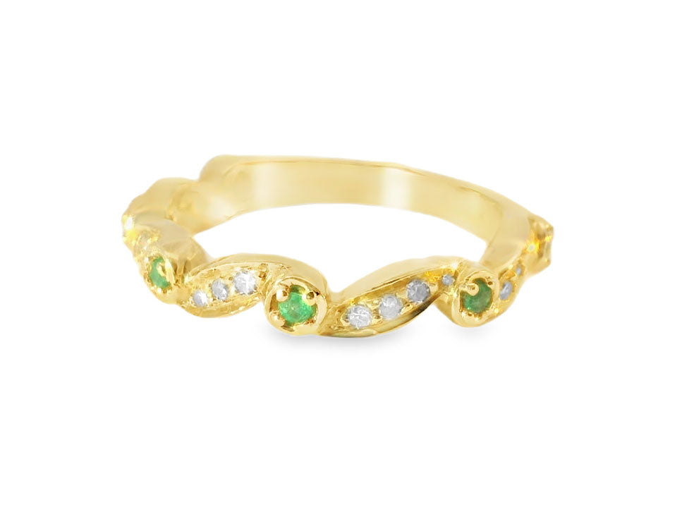 14K Yellow Gold Emerald Diamond Eternity Ring Band