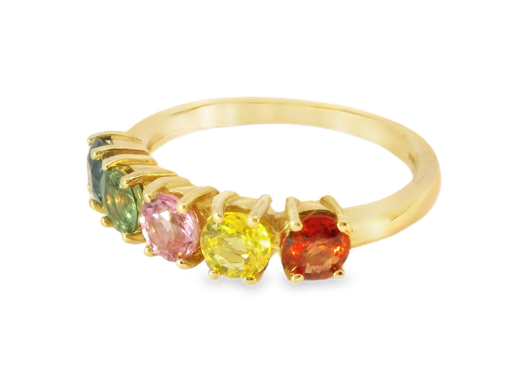 Stunning 14K Yellow Gold Multi-Color Sapphire Rainbow Band Ring