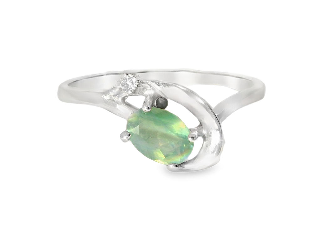 Delicate 14K White Gold Alexandrite Diamond Ring Band