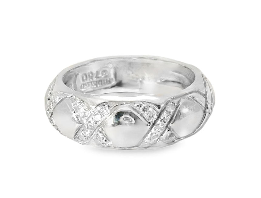 Stunning Estate 18K Authentic Hidalgo White Gold X's Diamond Wedding Band Ring