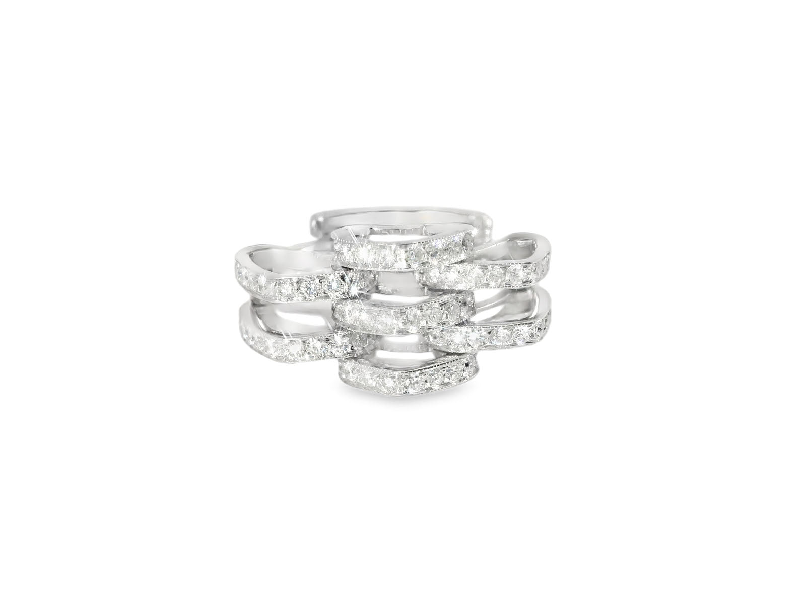 Gorgeous Designer 18K Diamond Link Mesh Band Ring