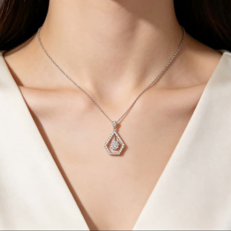 14K White Gold Diamond Drop Slide Pendant Necklace Estate