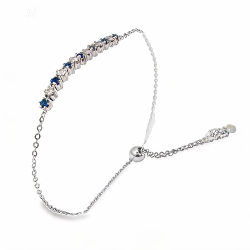 14K White Gold Sapphire Diamond Expandable Bracelet Estate