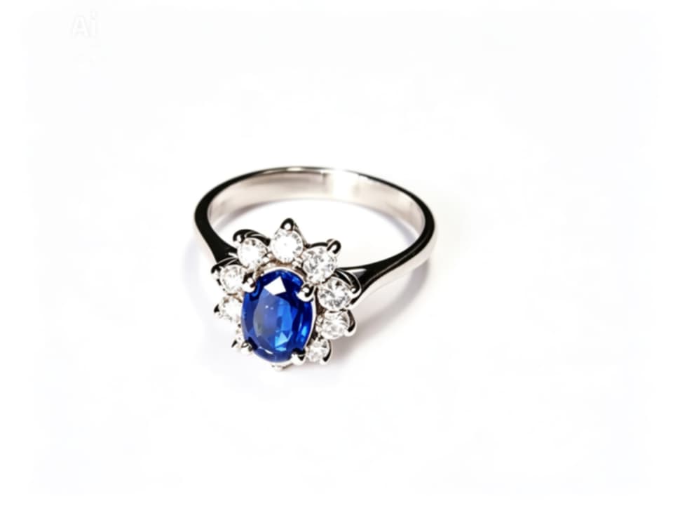 14K White Gold Sapphire Diamond Engagement Ring Estate