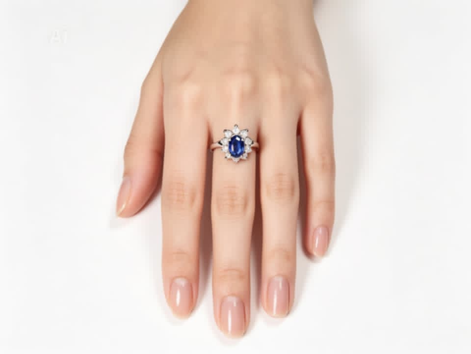 14K White Gold Sapphire Diamond Engagement Ring Estate