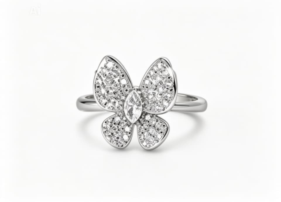 14K White Gold Diamond Butterfly Ring Estate by EFFY