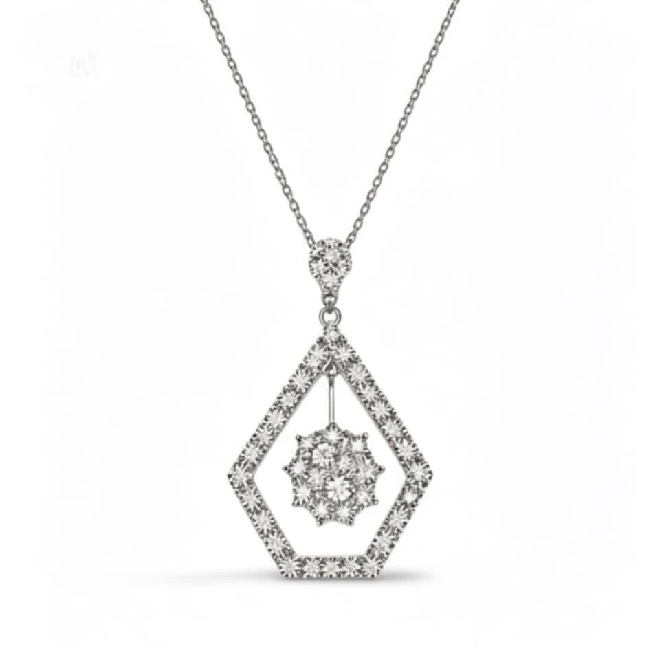14K White Gold Diamond Drop Slide Pendant Necklace Estate