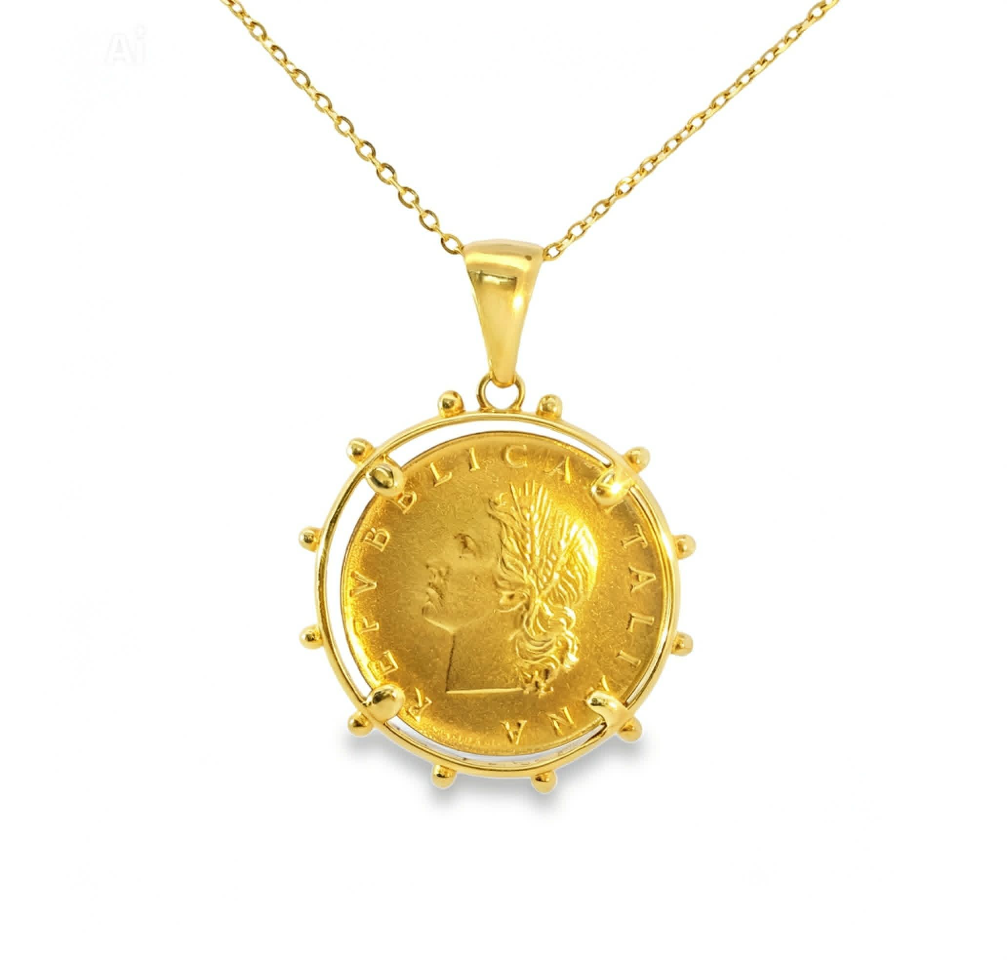14K Yellow Gold Italian Coin Pendant Necklace