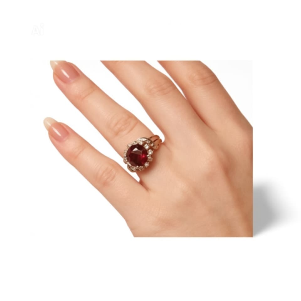 18K White Gold Platinum Garnet Diamond Handmade Ring Estate