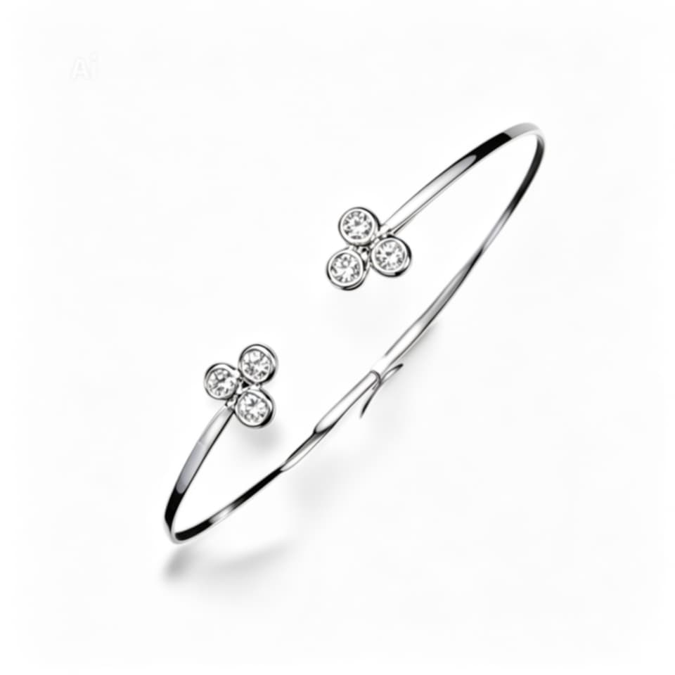 14K White Gold Diamond Bangle Bracelet Estate