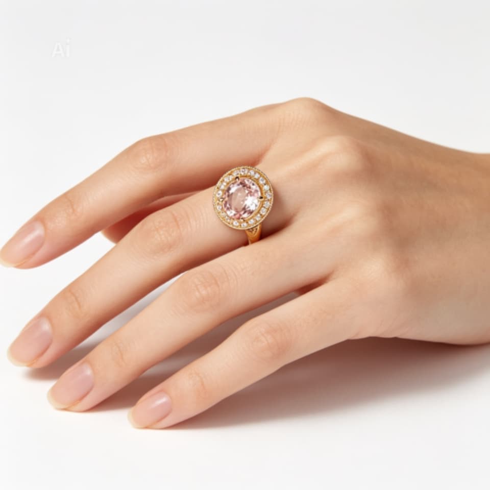 14K Yellow Gold Kunzite Diamond Cocktail Engagement Ring Estate